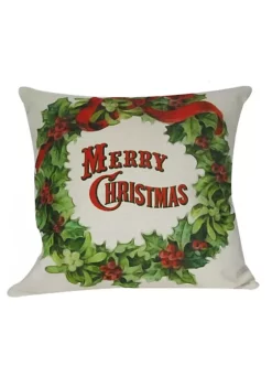 Golden Hill Studio 18" White and Green 'Merry Christmas' Berry Wreath Throw Pillow Cover