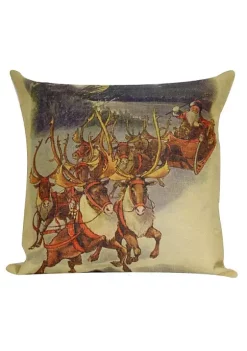 Golden Hill Studio 18" Brown and Beige Santa Claus with Reindeer Christmas Throw Pillow with Insert