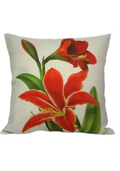 Golden Hill Studio 18" Orange and Green Tropical Amaryllis Flower Square Throw Pillow Cover