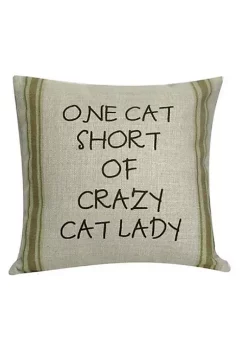 Golden Hill Studio 12" Green and Black 'One Cat Short of Crazy Cat Lady' Throw Pillow