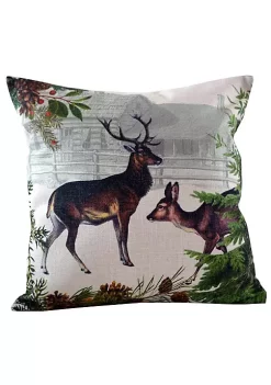 Golden Hill Studio 18" Black and Green Buck with Farmhouse Background Throw Pillow