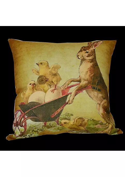 Golden Hill Studio 14" Brown and Beige Bunny Pushing Little Chicks in a Wheelbarrow Throw Pillow 4 Golden Hill Studio 14" Brown and Beige Bunny Pushing Little Chicks in a Wheelbarrow Throw Pillow - Image 2
