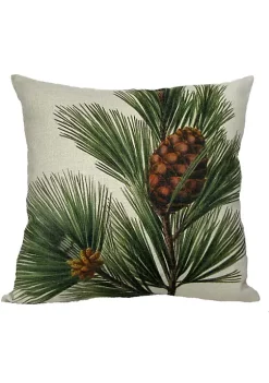 Golden Hill Studio 18" White and Brown Pine Cone with Bough Throw Pillow