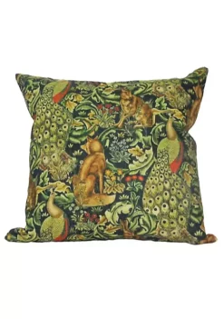 Golden Hill Studio 18" Green Fox and Peacock Square Throw Pillow with Insert