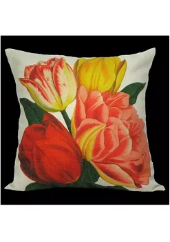 Golden Hill Studio 18" Red and Yellow Tulip Throw Pillow with Tan Backing