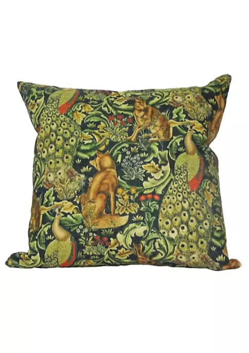 Golden Hill Studio 18" Green Antique Peacock and Rabbit Throw Pillow Cover 4 Golden Hill Studio 18" Green Antique Peacock and Rabbit Throw Pillow Cover - Image 2