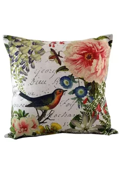 Golden Hill Studio 18" Pink Songbird and Blossoming Floral Accents Throw Pillow Cover