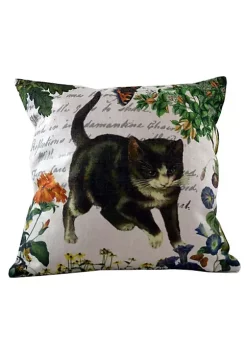 Golden Hill Studio 18" Black and White Kitten on a Calligraphy Background Throw Pillow Cover