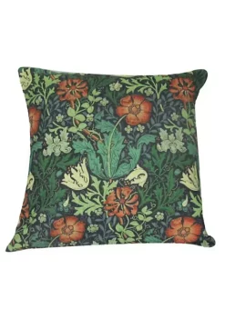 Golden Hill Studio 18" Green and Orange Antique Floral Throw Pillow Cover