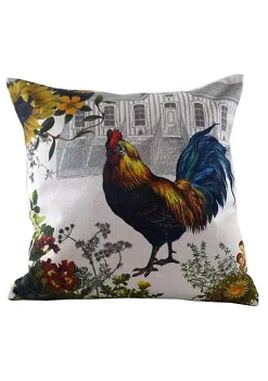 Golden Hill Studio 18" Brown Colorful Rooster and Hen House Background Throw Pillow Cover